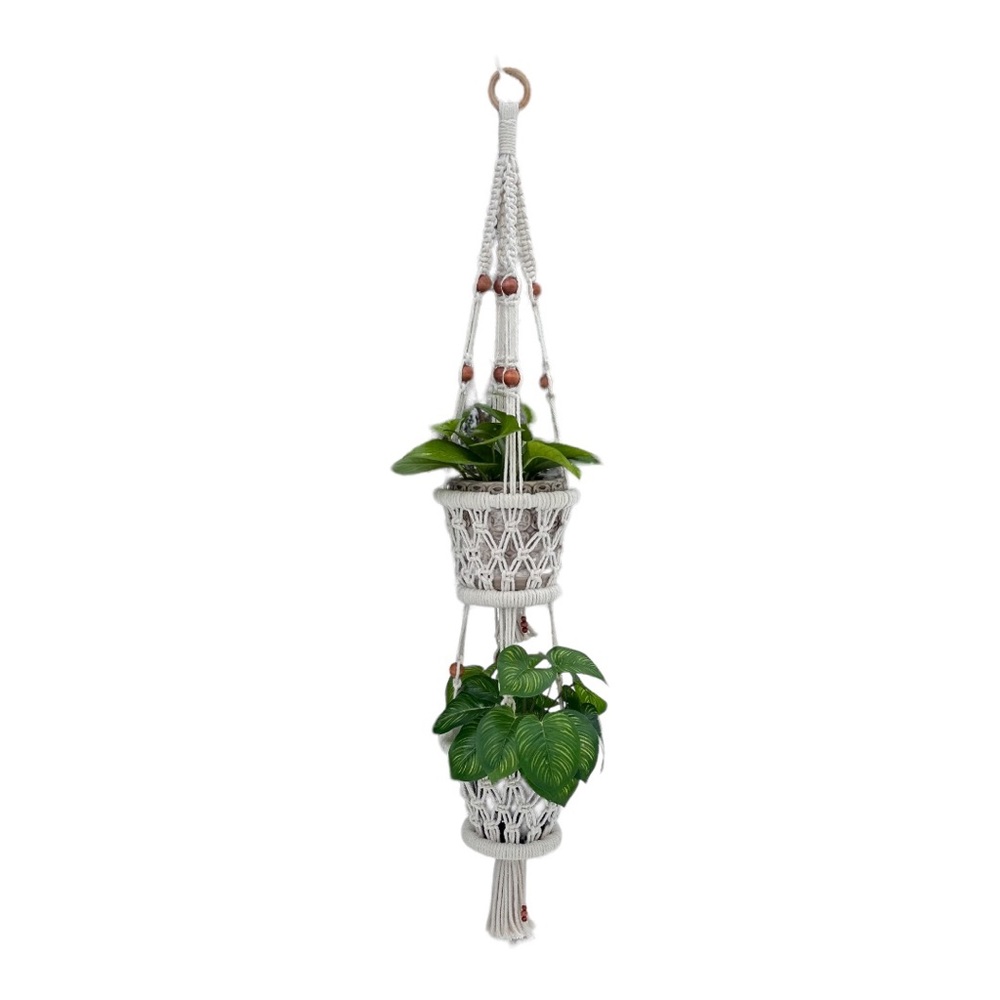 Double macrame plant hanger.
